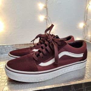 Vans Old Skool Size 7.5 Burgundy Canvas & Suede Sneakers
